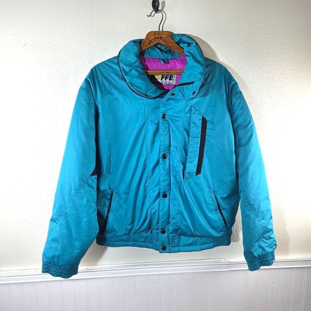 Roffe Vintage Women's Teal Fushia Pink Puffer Ski Winter Snow Jacket Size XL